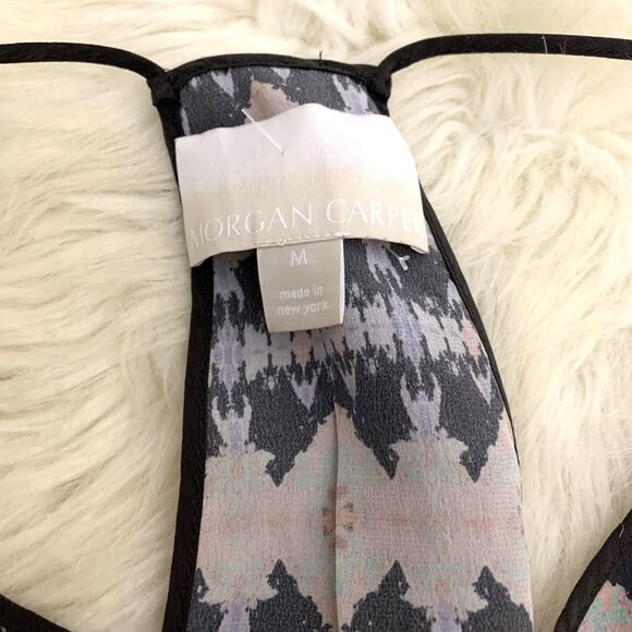 MORGAN CARPER Black/Multi Abstract Racer Back 100% Silk Knotted Cami Tank Sz M - Picture 10 of 16